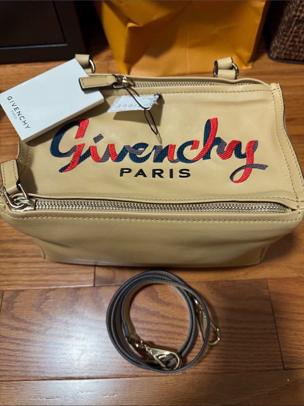 Givenchy Pandora Two-Tone Embroidered Logo Beige Shoulder Bag